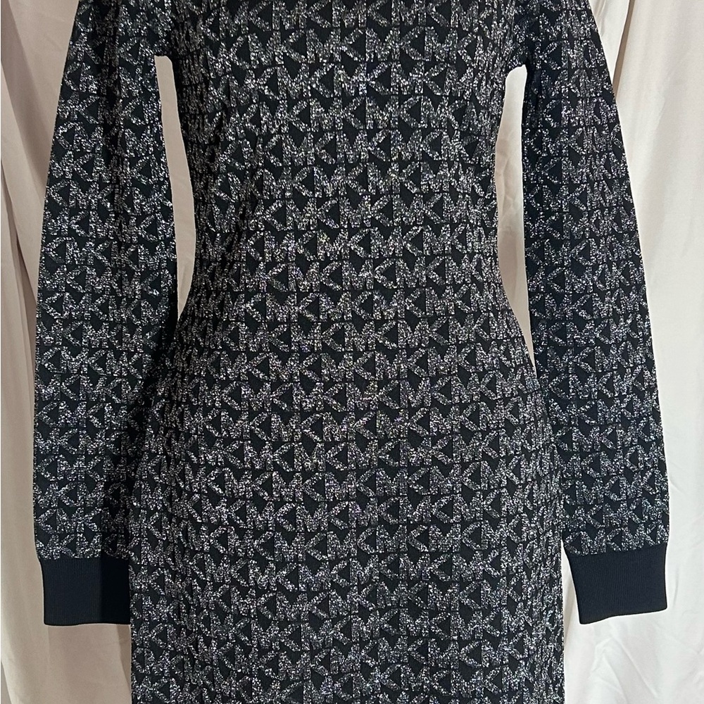 MICHAEL Michael Kors Black and Silver Patterned Dress